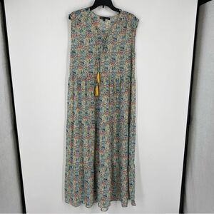 America & Beyond Women’s Sleeveless Cage V Neck Floral Sheer Maxi Dress size M